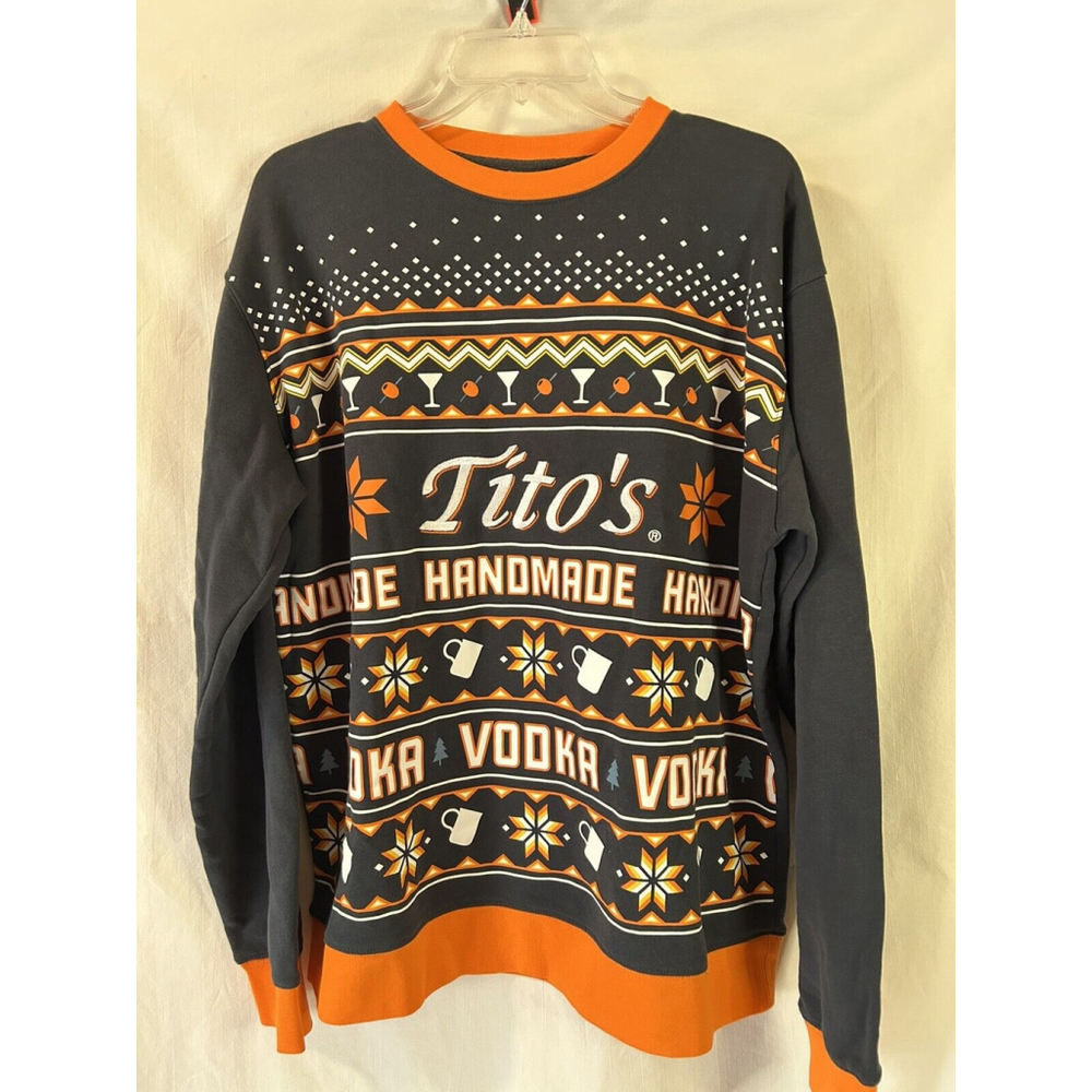Tito's Vodka Mens Ugly Christmas Holiday Sweater White Black Orange XL Novelty